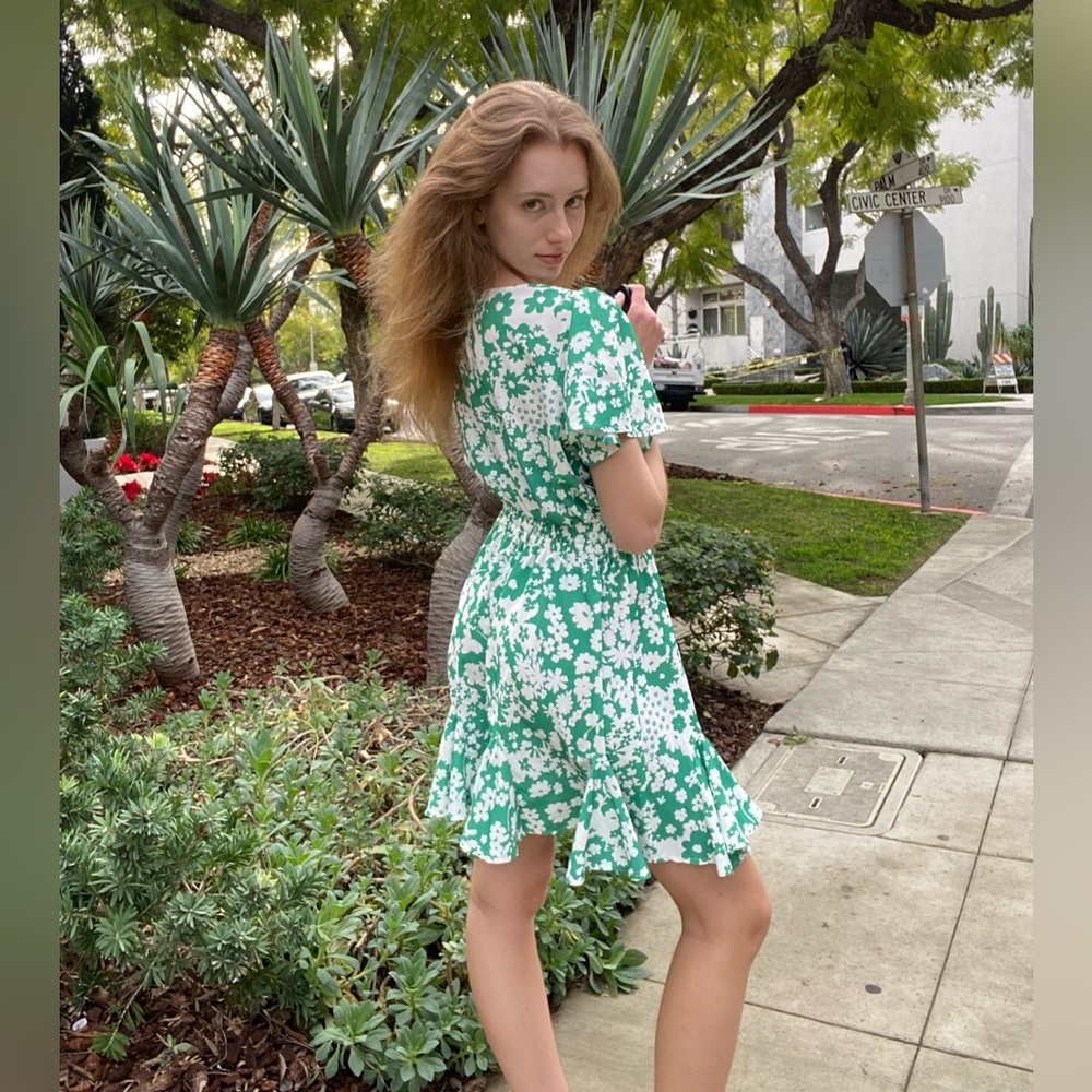 Floral green and white dress